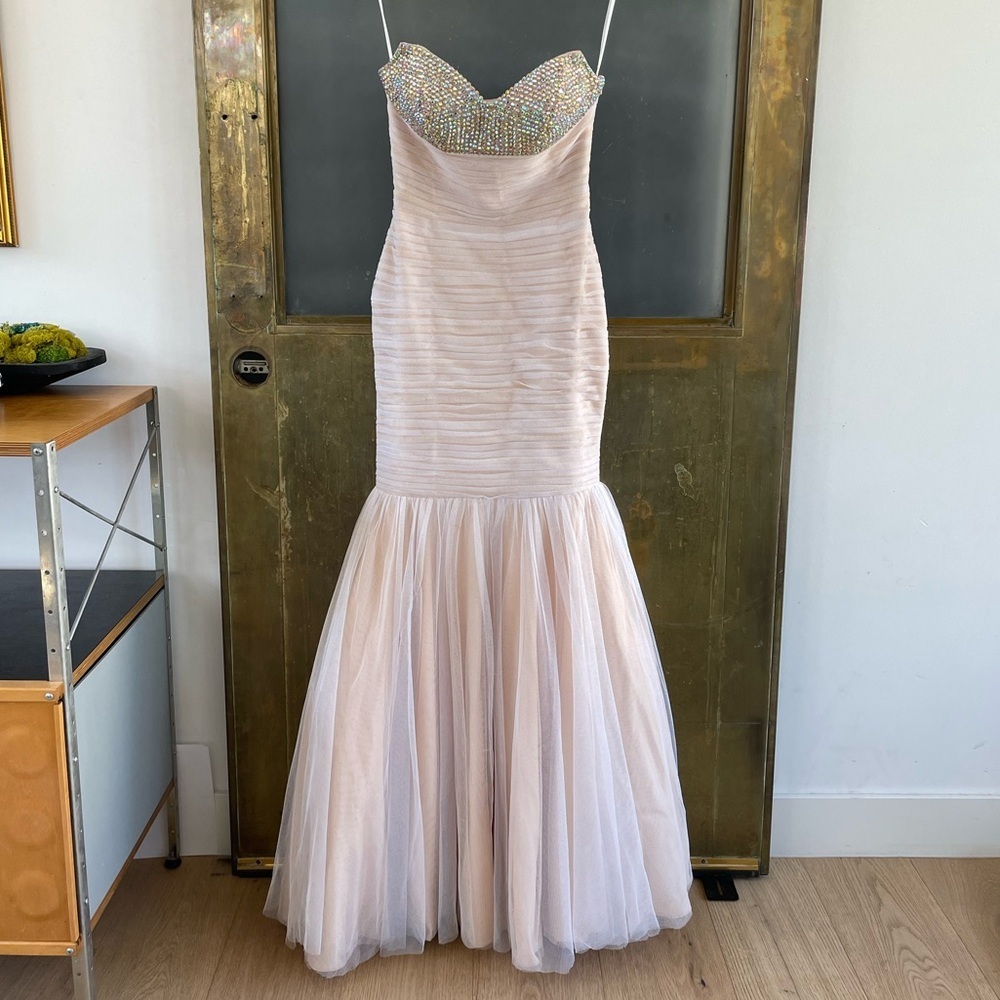 JS Collections Beaded Mermaid Prom Gown Blush Formal Dress 3/4